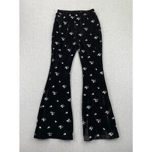 Avec Les Filles Floral Velvet Flare Pants S Black Silver Embroidered Whimsigoth